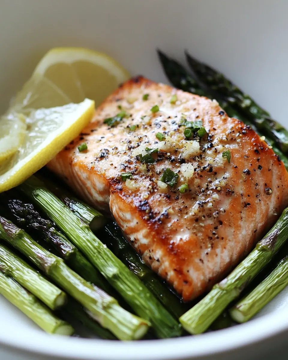 Lemon Garlic Pan Seared Salmon and Asparagus