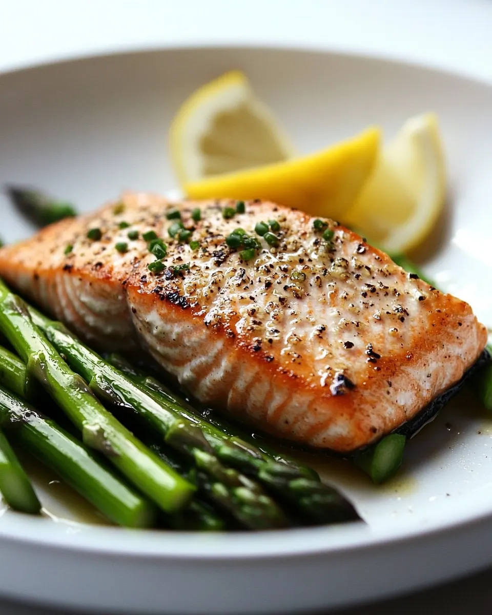 Lemon Garlic Pan Seared Salmon and Asparagus