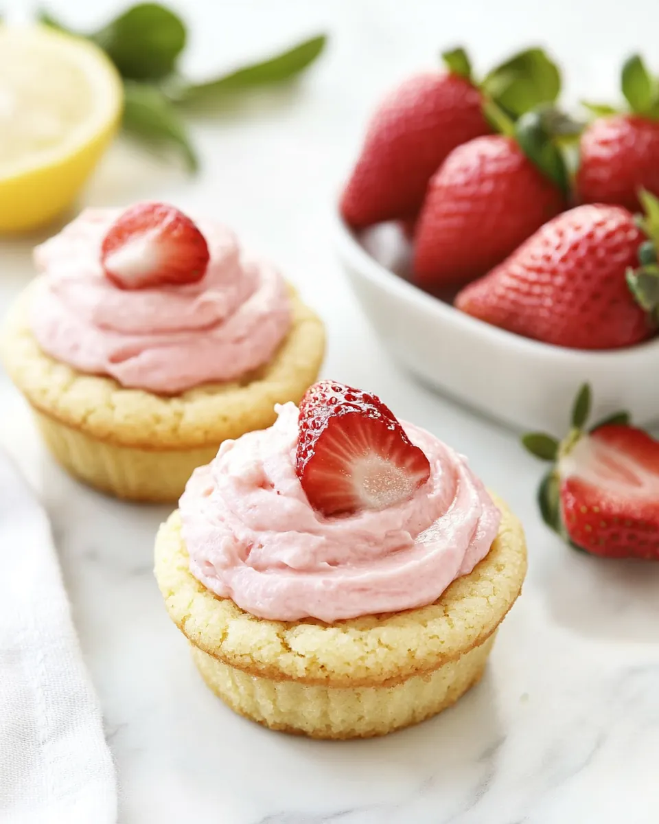 Lemon Sugar Cookie Cups with Strawberry Frosting
