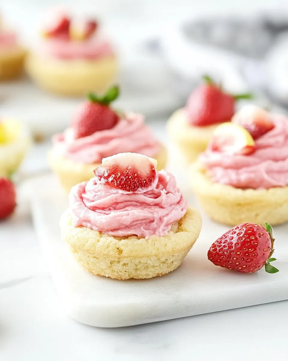 Lemon Sugar Cookie Cups with Strawberry Frosting