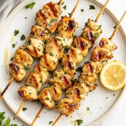 Lemony Marinated Chicken Skewers