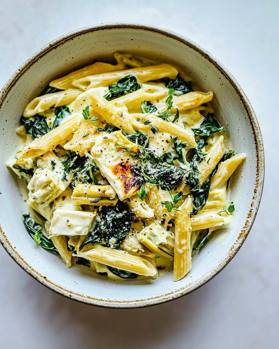 Lemony Spinach and Artichoke Brie Penne Pasta