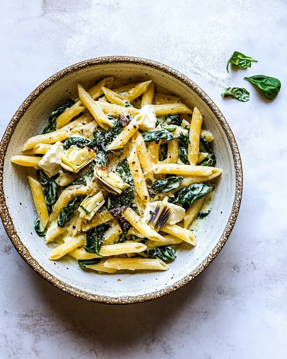 Lemony Spinach and Artichoke Brie Penne Pasta