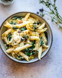 Lemony Spinach and Artichoke Brie Penne Pasta