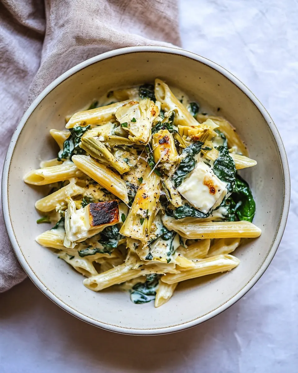 Lemony Spinach and Artichoke Brie Penne Pasta
