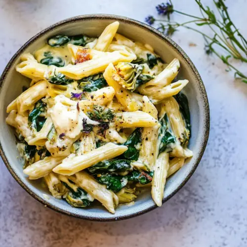 Lemony Spinach and Artichoke Brie Penne Pasta