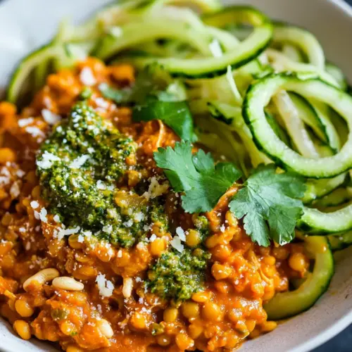 Lentil Coconut Curry With Cashew Cilantro Pesto Cucumber Noodles