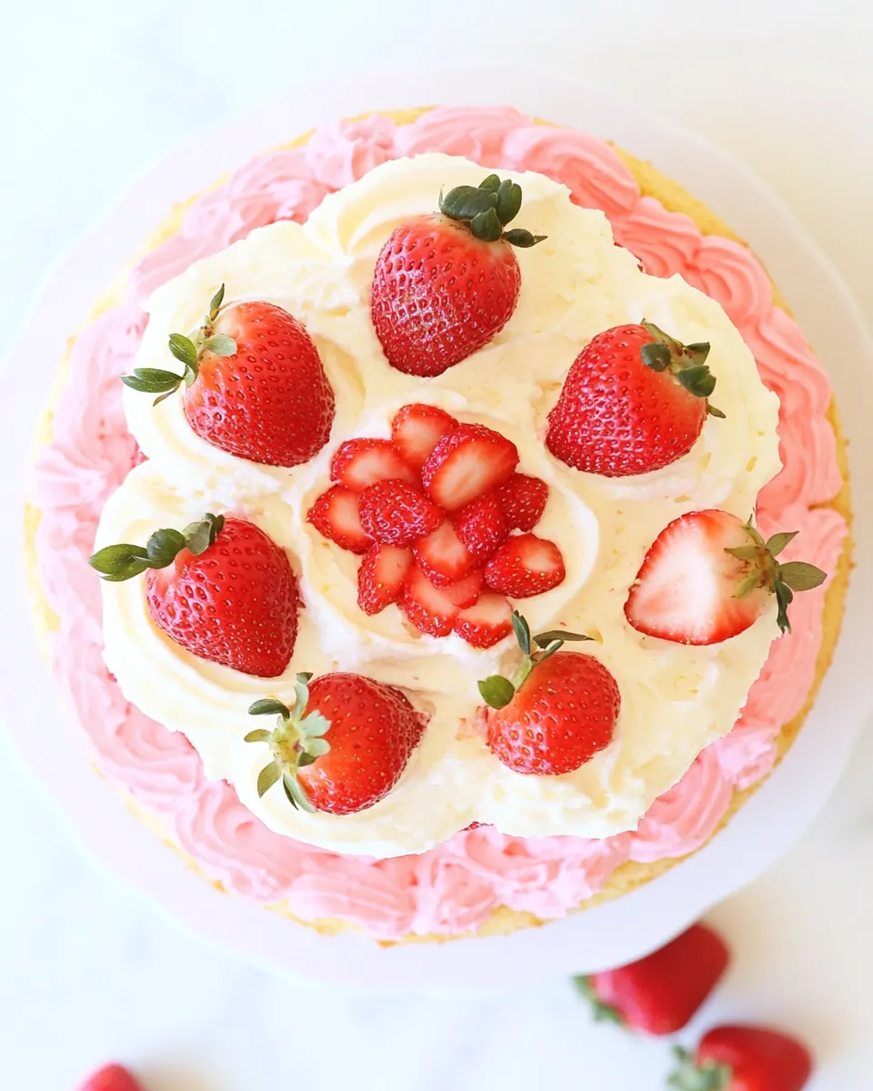 Lower Sugar Vanilla Cake with Fresh Strawberry Frosting