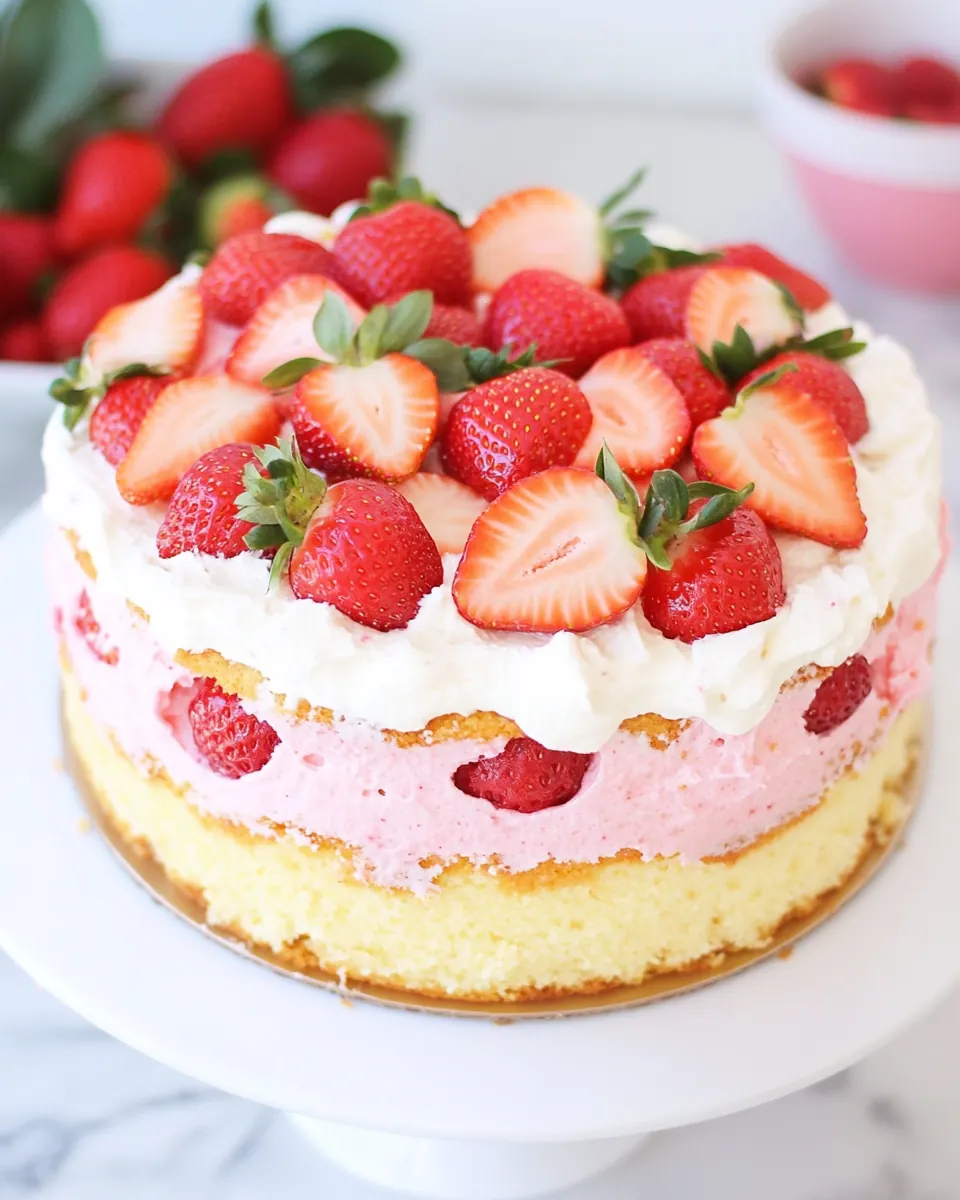 Lower Sugar Vanilla Cake with Fresh Strawberry Frosting