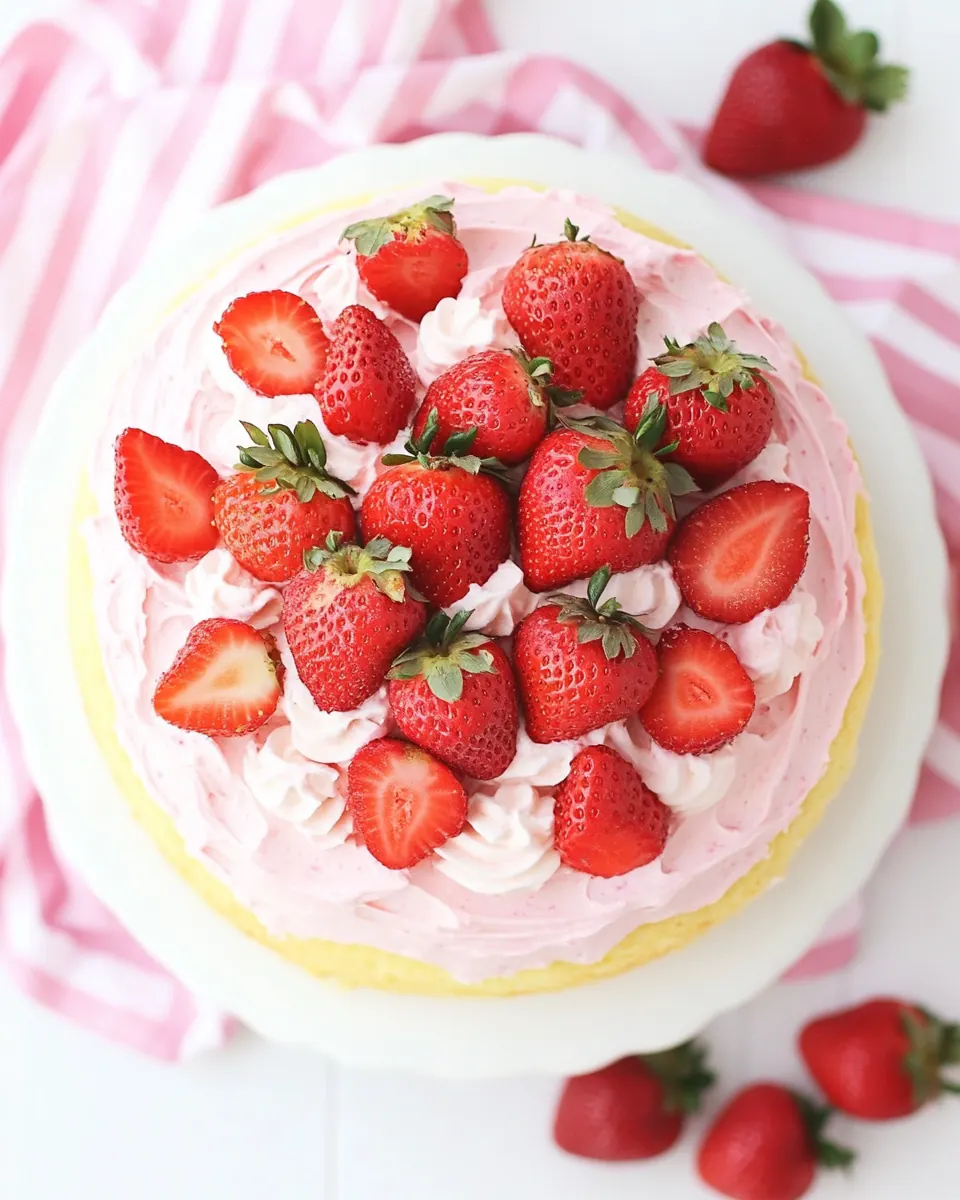 Lower Sugar Vanilla Cake with Fresh Strawberry Frosting
