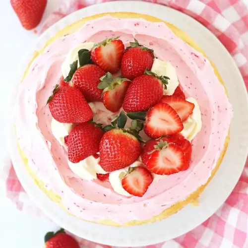 Lower Sugar Vanilla Cake with Fresh Strawberry Frosting