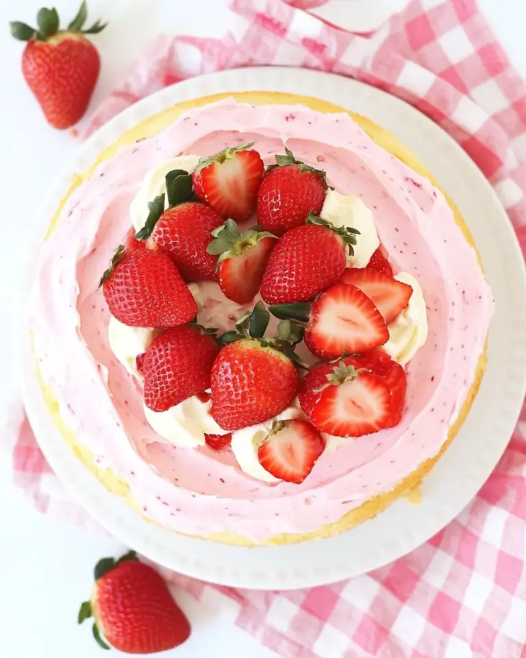 Lower Sugar Vanilla Cake with Fresh Strawberry Frosting