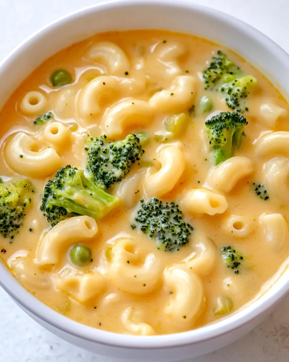Macaroni and Cheese Soup with Broccoli