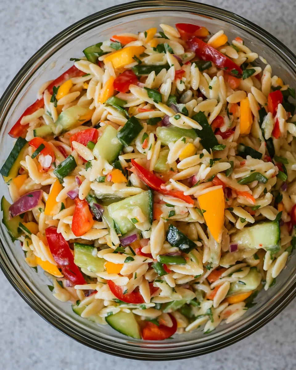 Macro Friendly Veggie Orzo Salad