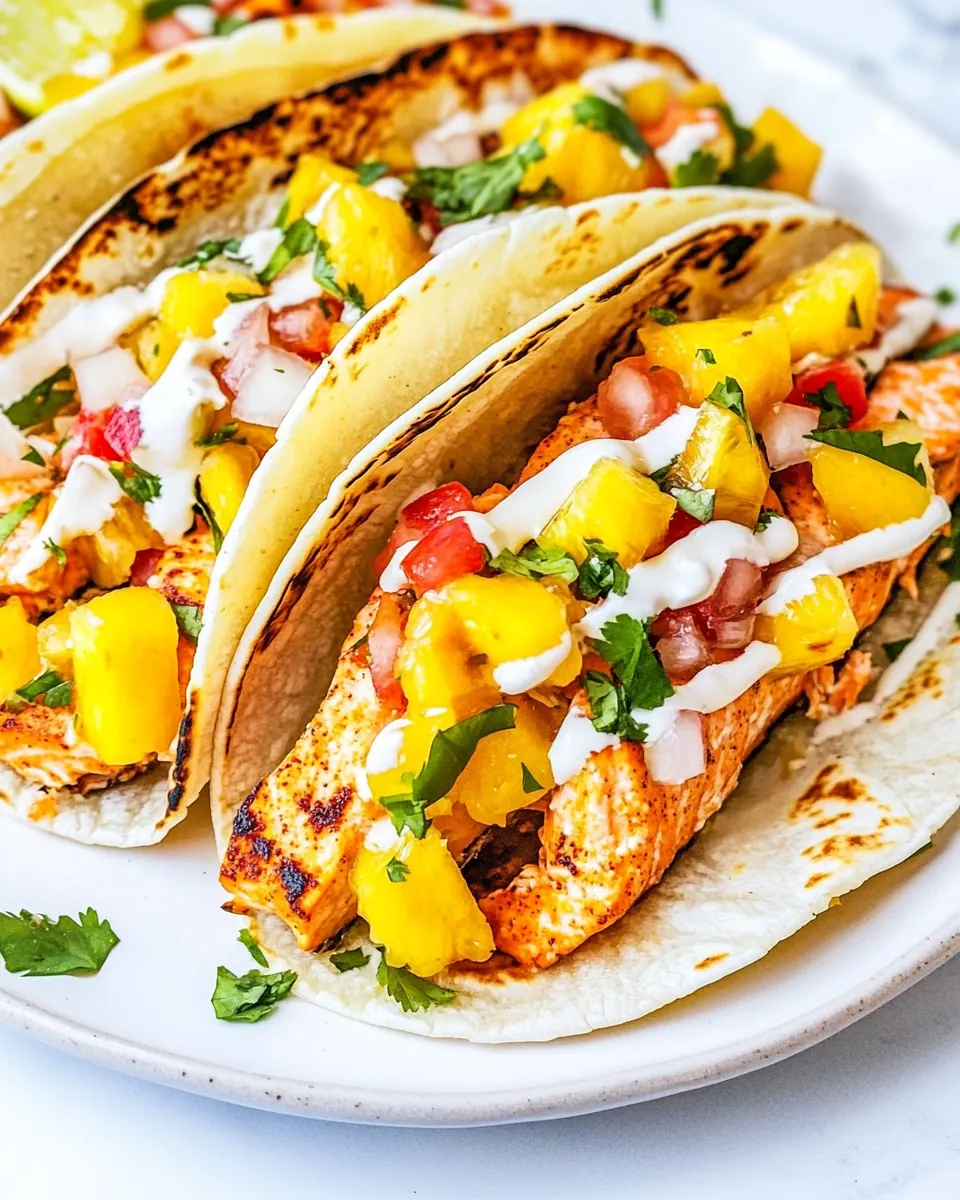 Mango Sriracha Salmon Tacos