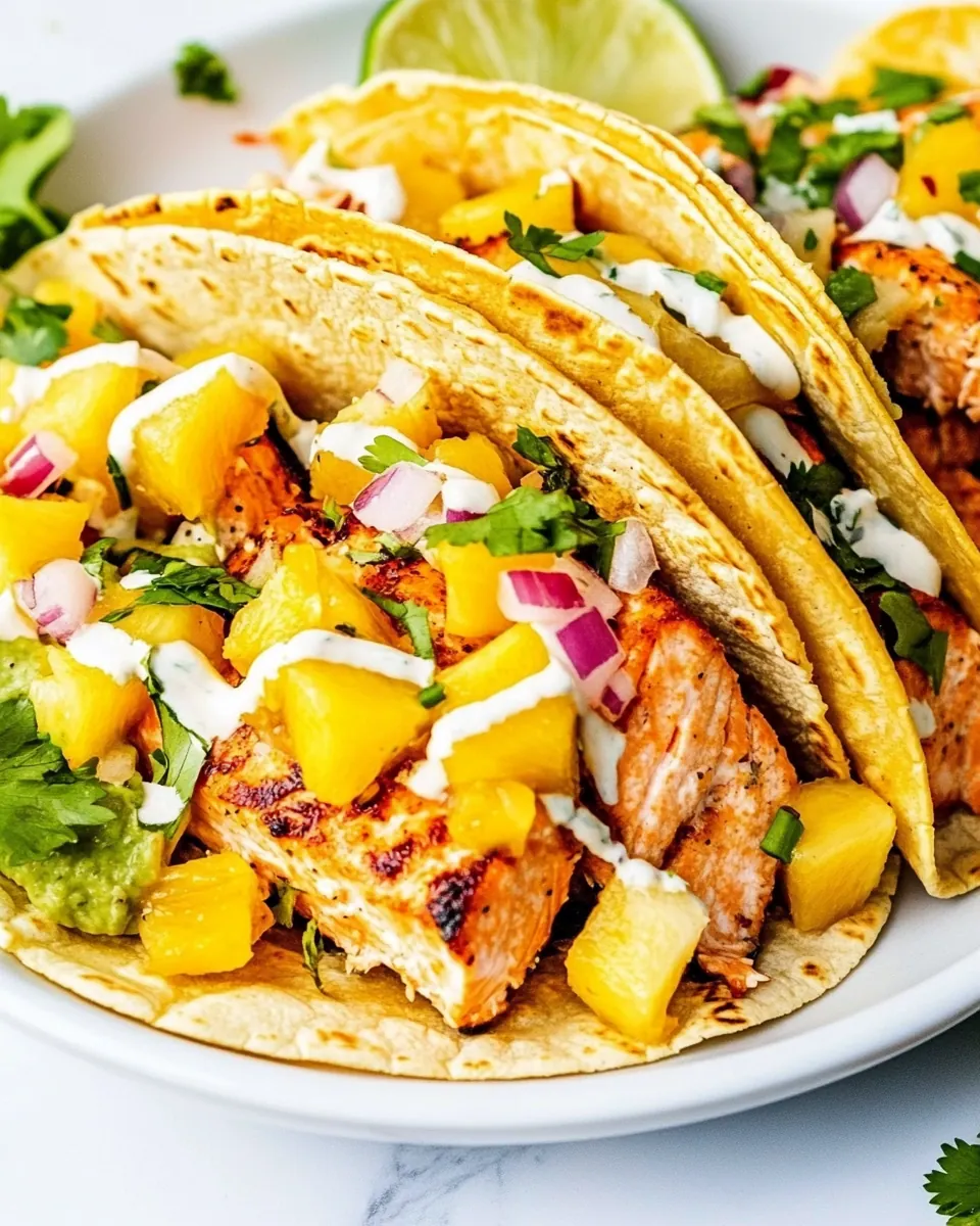 Mango Sriracha Salmon Tacos