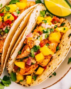 Mango Sriracha Salmon Tacos