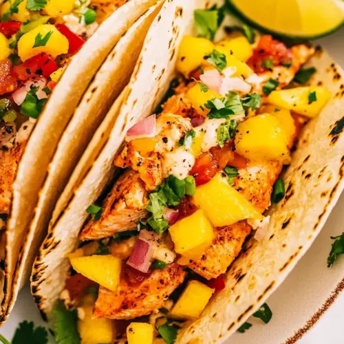 Mango Sriracha Salmon Tacos