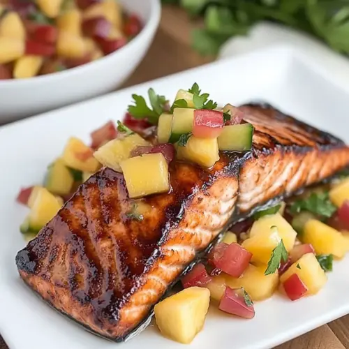 Maple Glazed Salmon with Mango Pineapple Salsa