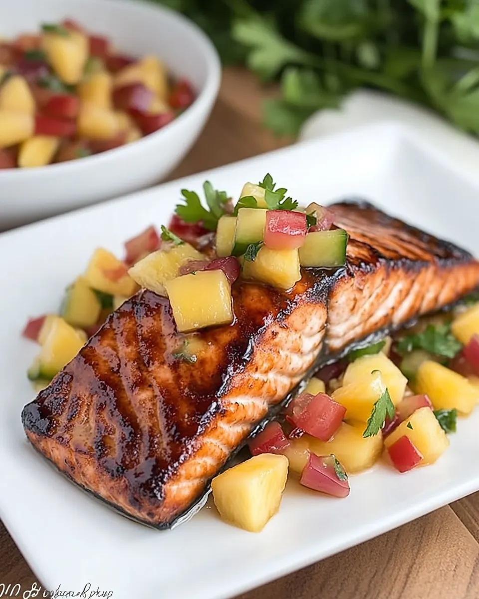 Maple Glazed Salmon with Mango Pineapple Salsa