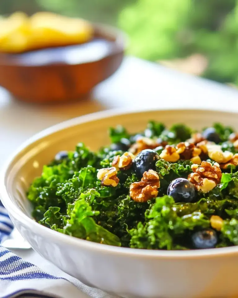 Massaged Kale Salad with Rosemary Walnuts and Blueberry Vinaigrette