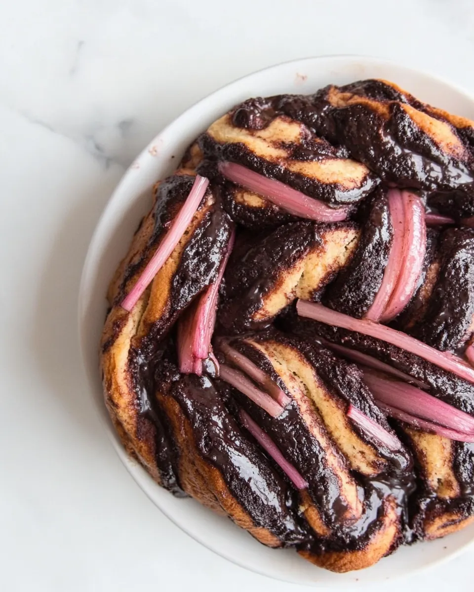 Mexican Chocolate Babka with Rhubarb Glaze