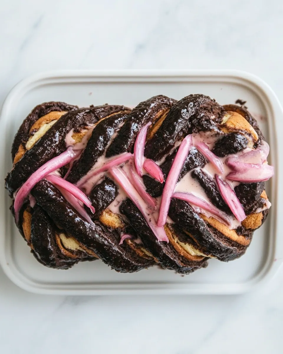 Mexican Chocolate Babka with Rhubarb Glaze