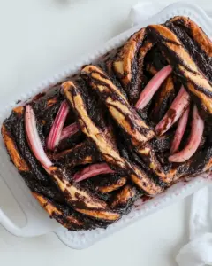 Mexican Chocolate Babka with Rhubarb Glaze