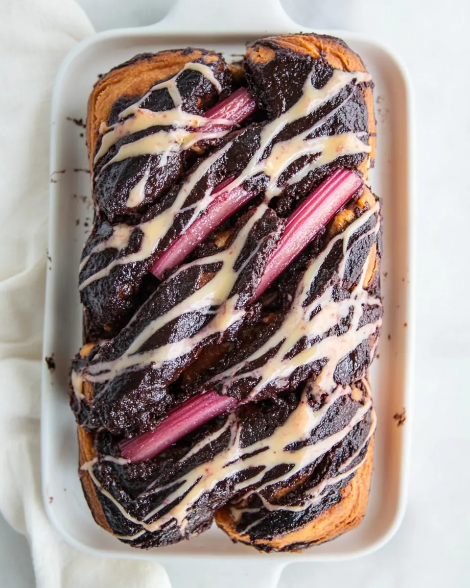 Mexican Chocolate Babka with Rhubarb Glaze