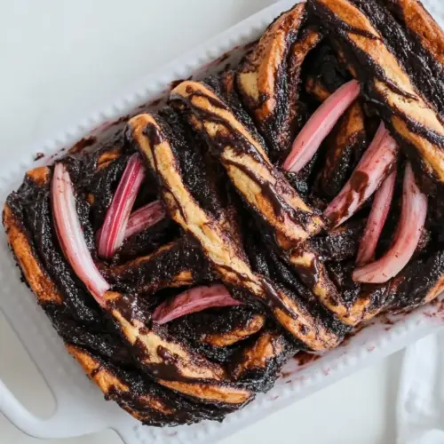 Mexican Chocolate Babka with Rhubarb Glaze