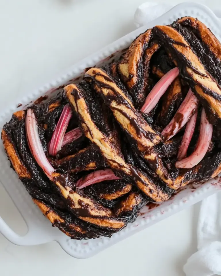 Mexican Chocolate Babka with Rhubarb Glaze