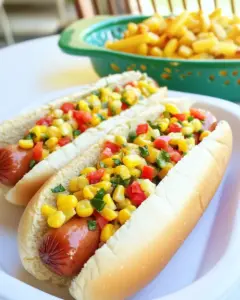 Mexican Corn Salad Hot Dogs