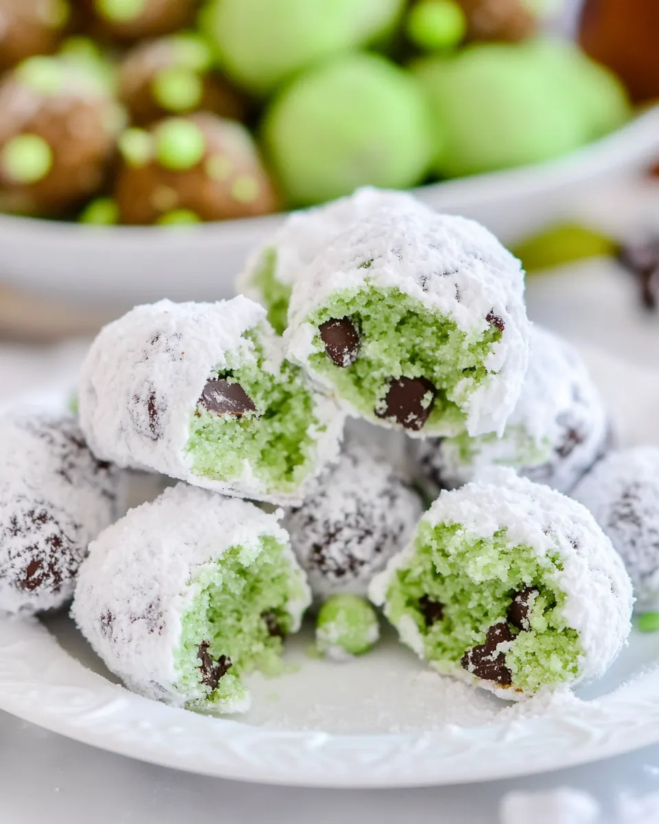 Mint Chocolate Chip Snowball Cookies