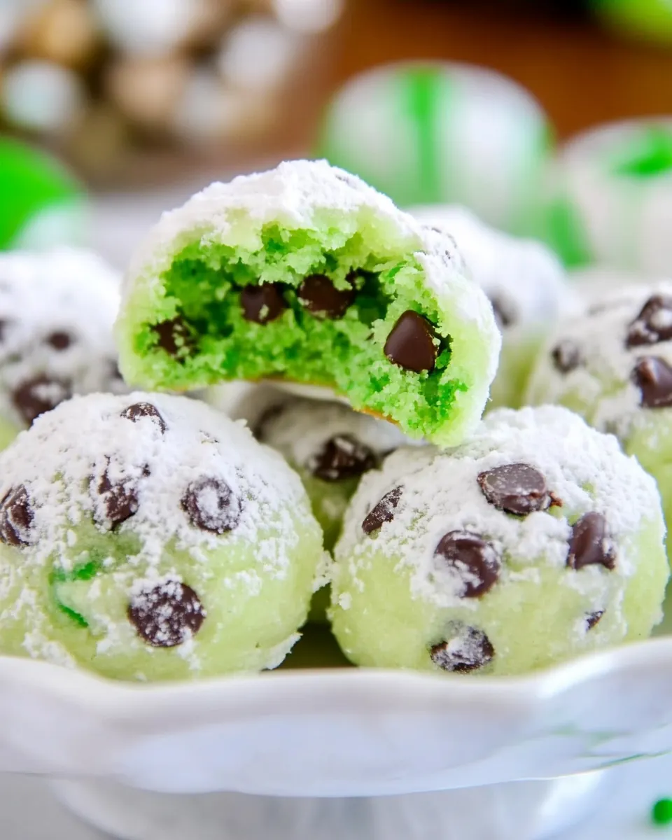 Mint Chocolate Chip Snowball Cookies