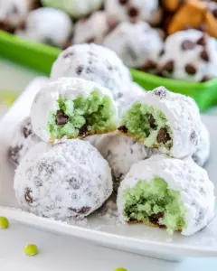 Mint Chocolate Chip Snowball Cookies