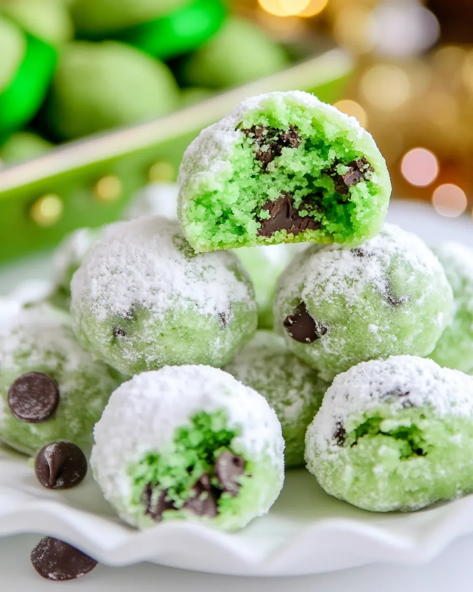 Mint Chocolate Chip Snowball Cookies