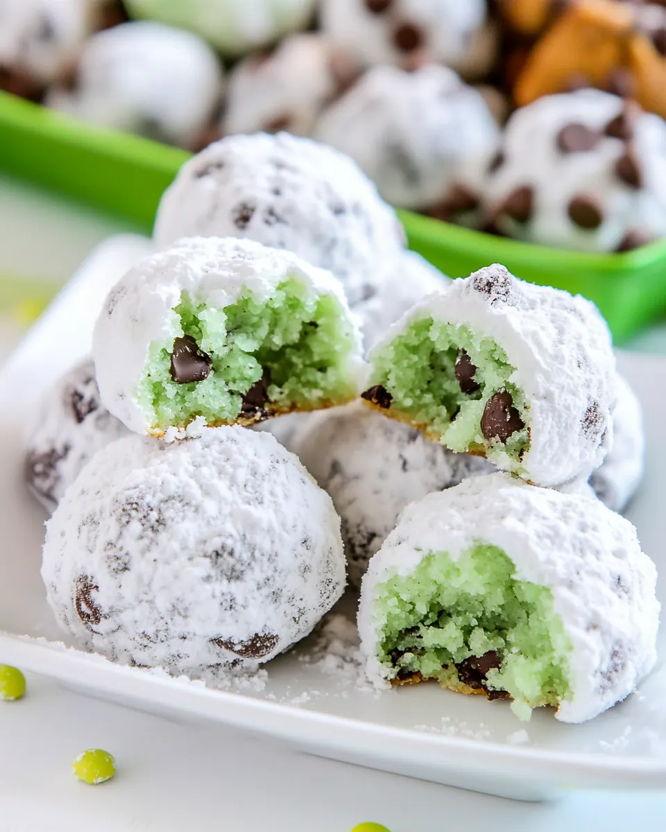Mint Chocolate Chip Snowball Cookies