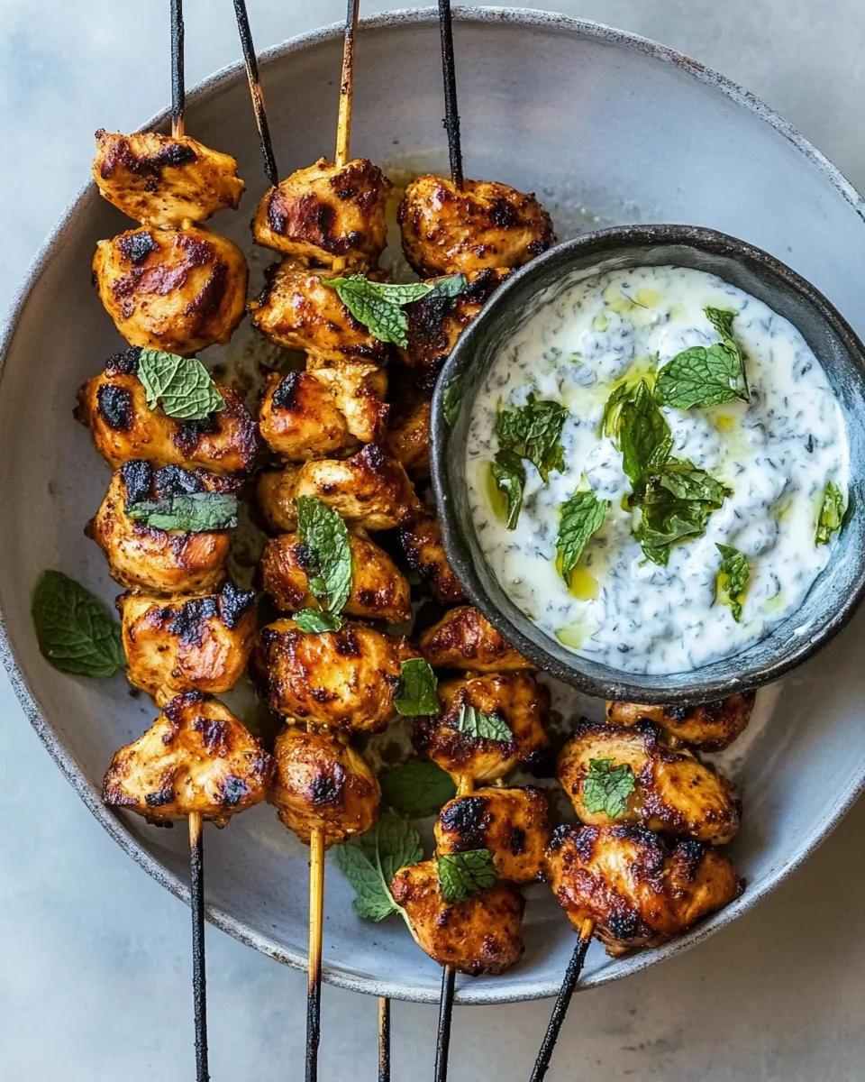 Moroccan Chicken Skewers With Yogurt Mint Sauce