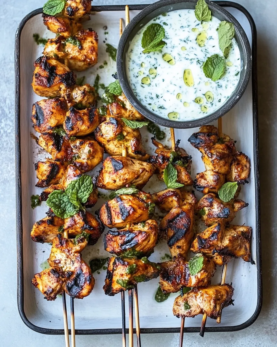 Moroccan Chicken Skewers With Yogurt Mint Sauce
