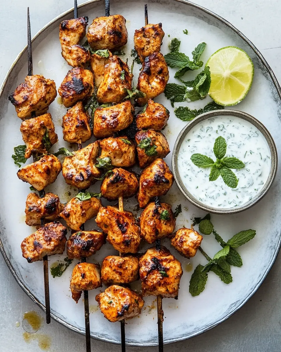 Moroccan Chicken Skewers With Yogurt Mint Sauce