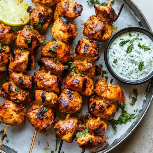Moroccan Chicken Skewers With Yogurt Mint Sauce