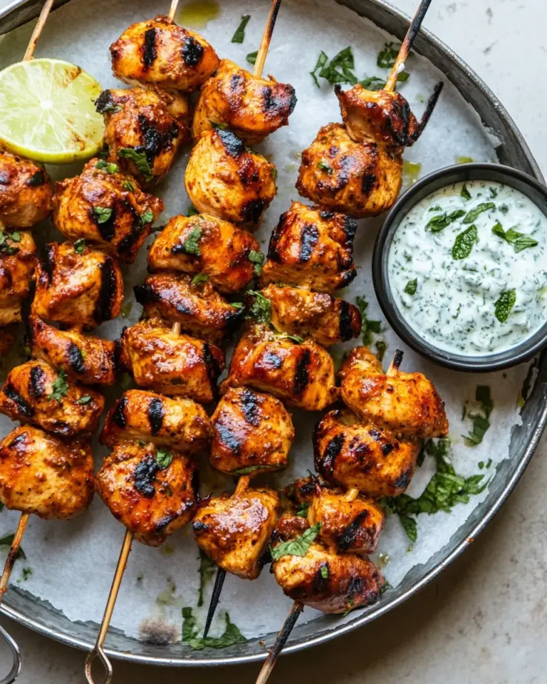 Moroccan Chicken Skewers With Yogurt Mint Sauce