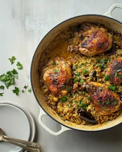 Moroccan chicken and rice with aubergine