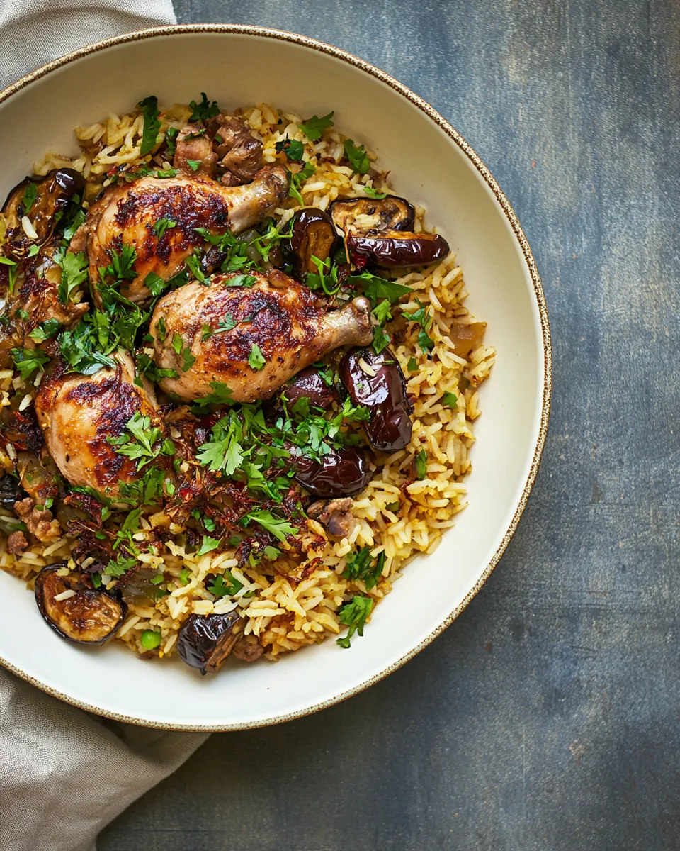 Moroccan chicken and rice with aubergine