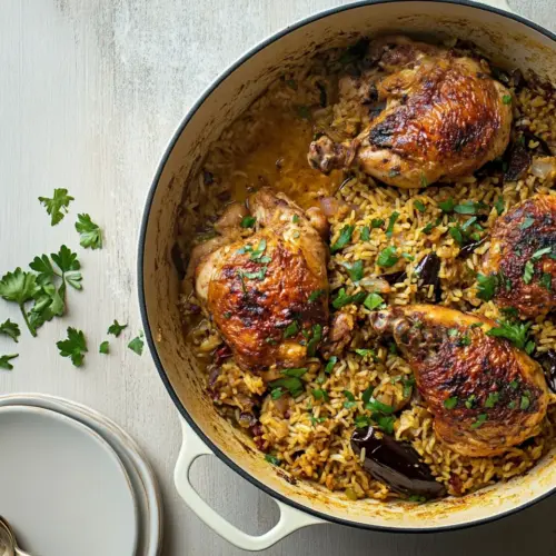 Moroccan chicken and rice with aubergine