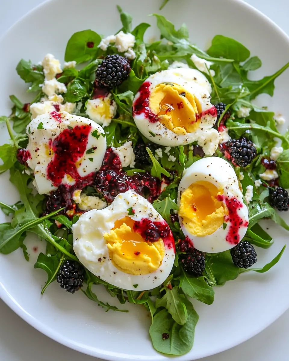 Mozzarella Poached Egg Salad with Blackberry Vinaigrette