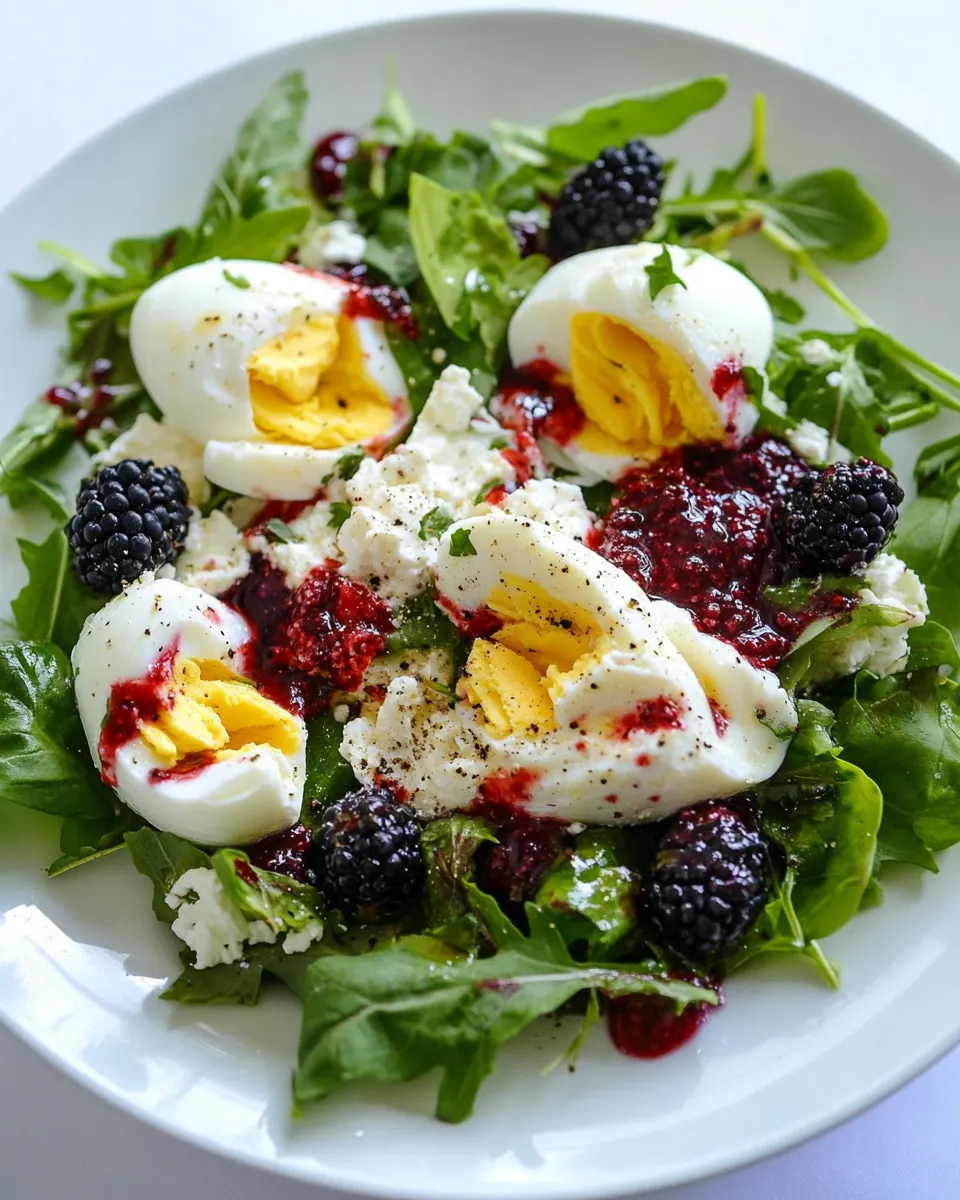 Mozzarella Poached Egg Salad with Blackberry Vinaigrette