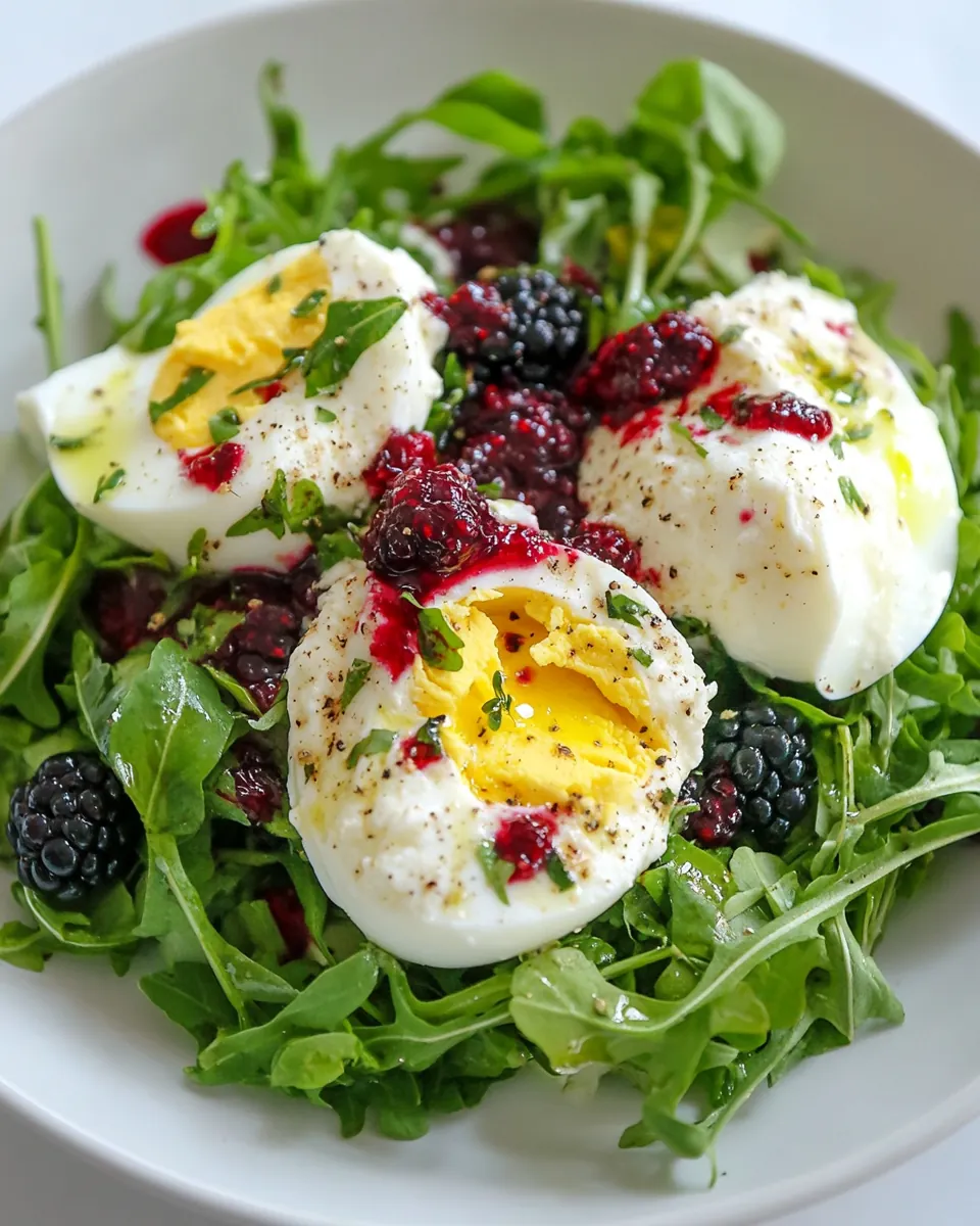Mozzarella Poached Egg Salad with Blackberry Vinaigrette