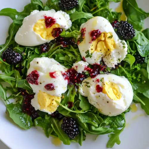 Mozzarella Poached Egg Salad with Blackberry Vinaigrette