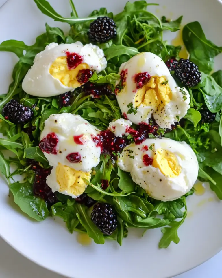Mozzarella Poached Egg Salad with Blackberry Vinaigrette